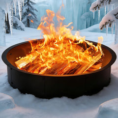 YAHKBTEN front view of 36-inch fire pit ring showing sturdy containment and easy setup