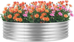 YAHKBTEN front view of round galvanized planter showing durable design and easy access
