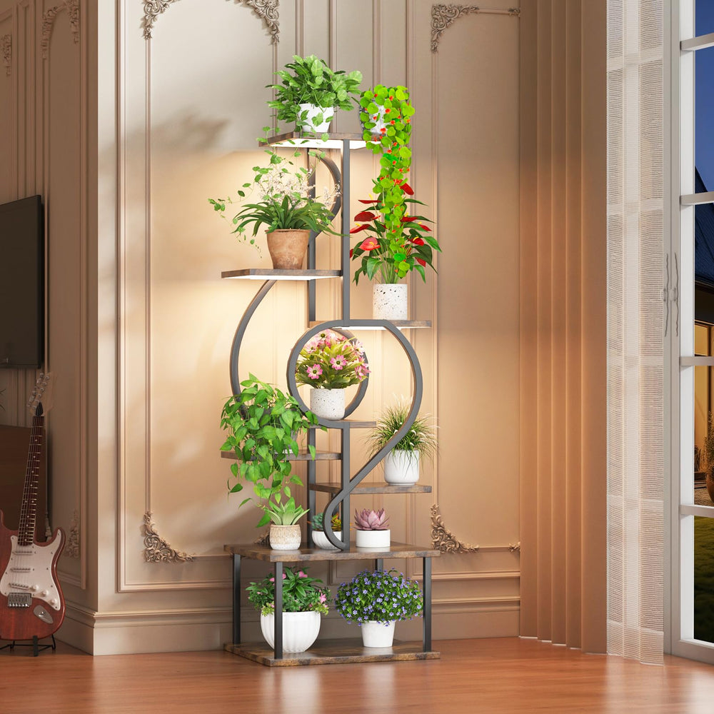 YAKANJ front view of full 8-tier plant stand showing organized display benefit