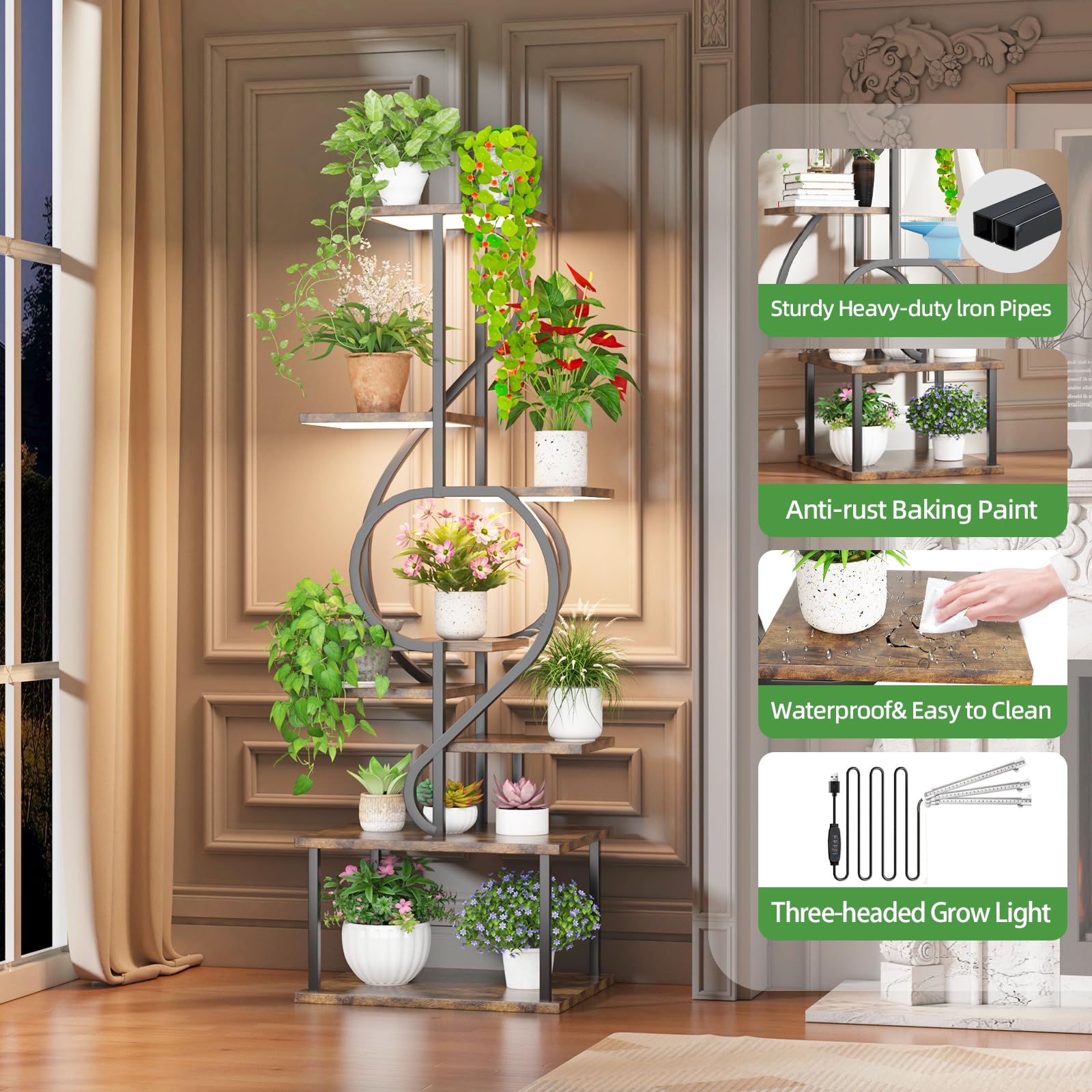 YAKANJ plant stand in living room illustrating decorative home styling benefit