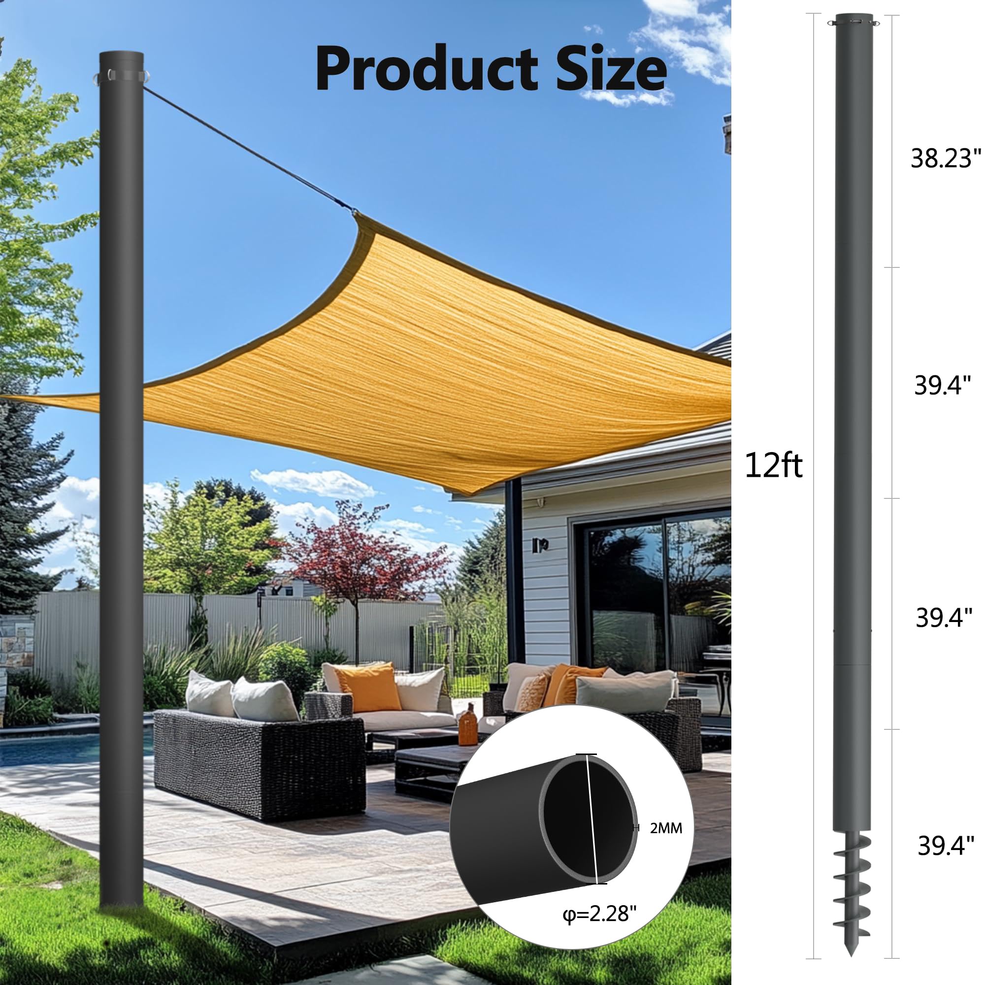 Yakmax in use with triangle shade sail showing taut canopy and coverage benefit