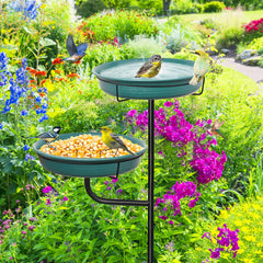 YALINKA birdbath with small solar fountain installed demonstrating moving water attraction