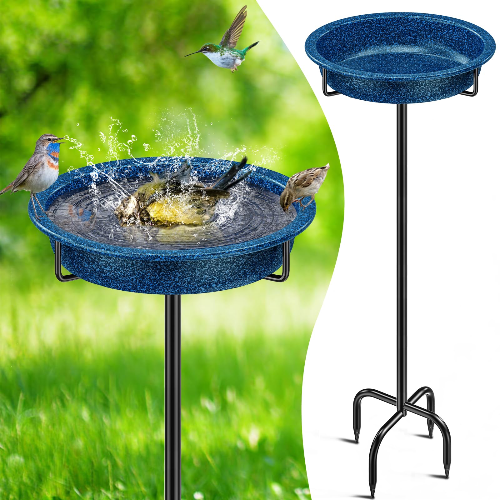 YALINKA front view of bird bath showing bowl and stake, attracts birds