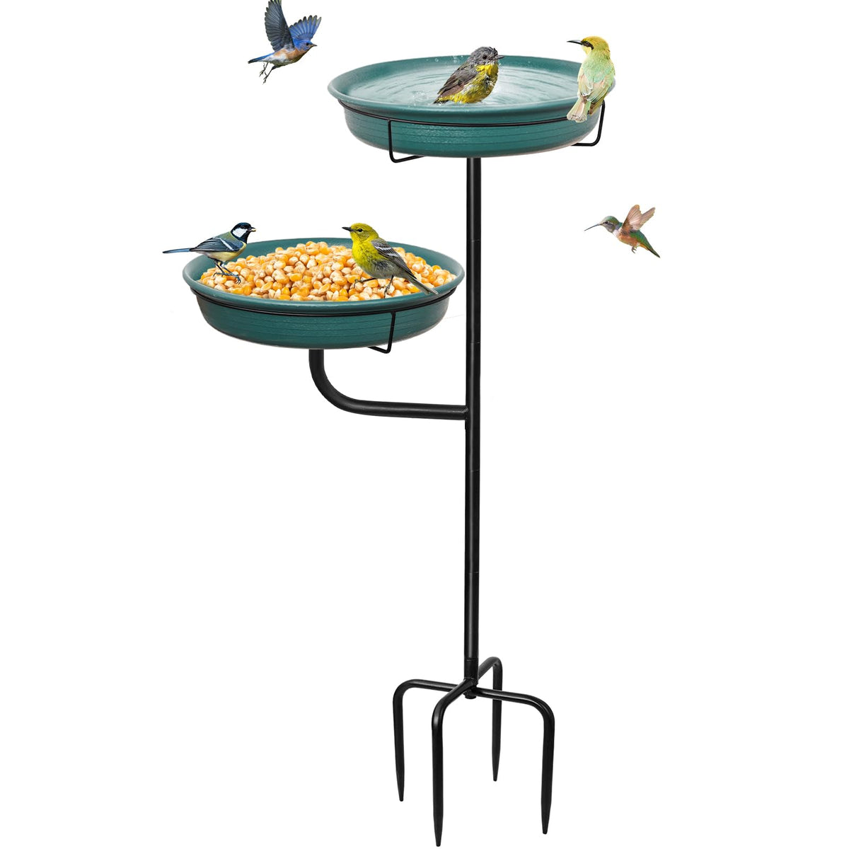 YALINKA front view of freestanding green birdbath bowl showing stable base and shape