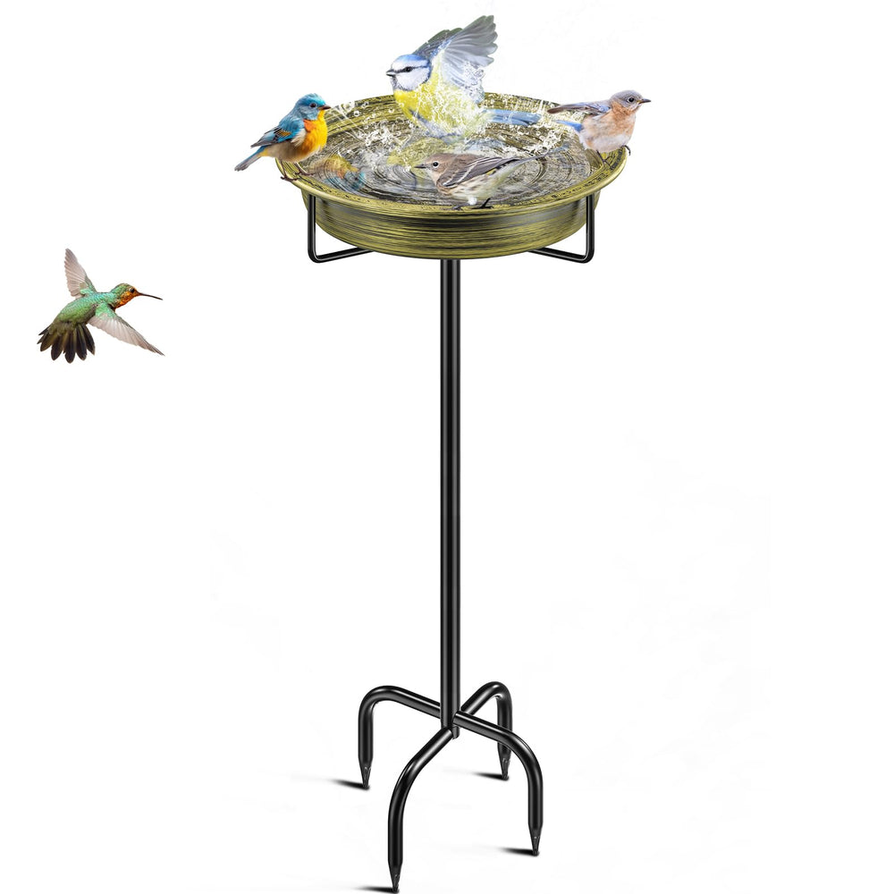 YALINKA front view of freestanding bird bath showing elegant bowl and stake