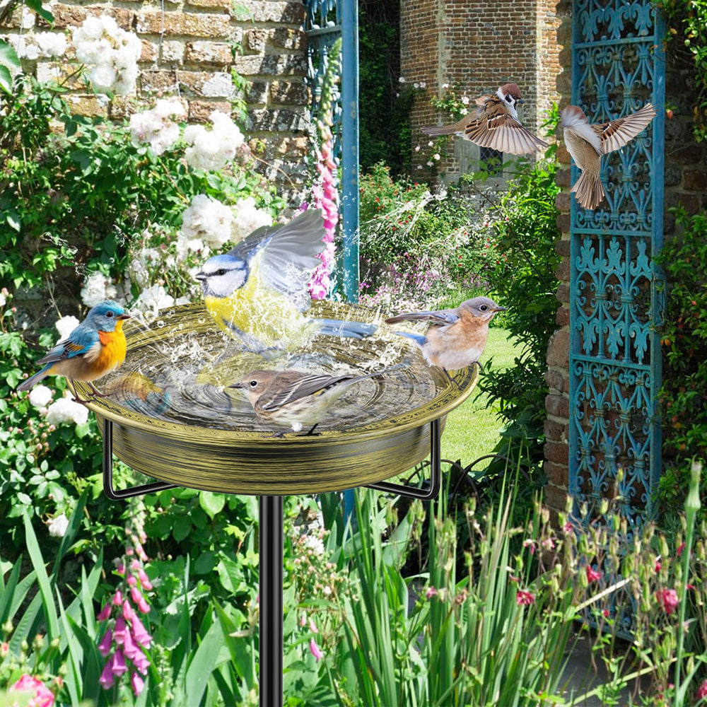 YALINKA patio setup with bird bath adding charm and attracting wildlife