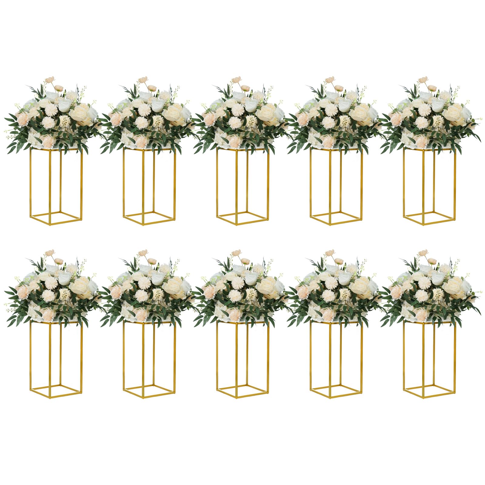 YALLOVE front view of gold geometric stands shows elegant event-ready design