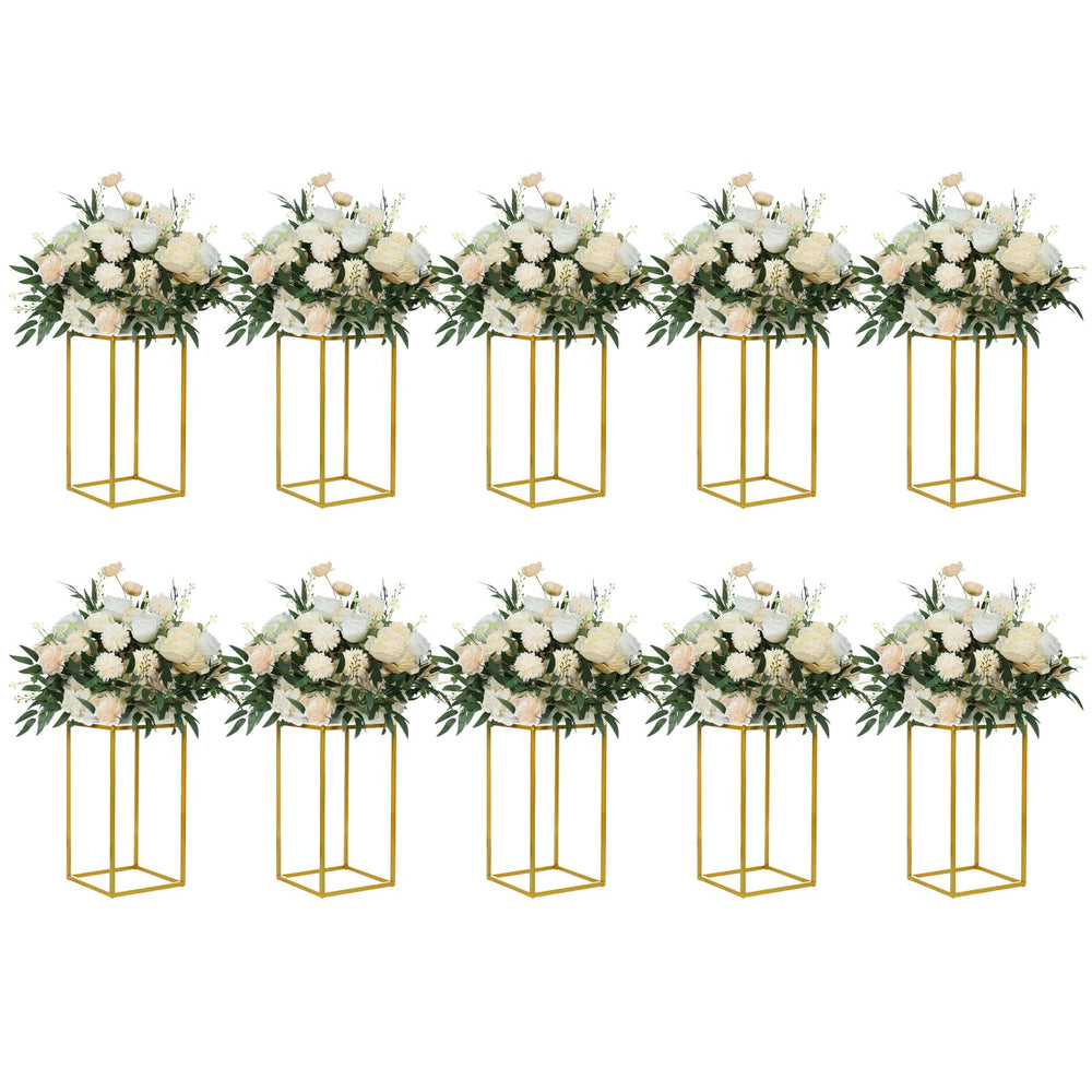YALLOVE front view of gold geometric stands shows elegant event-ready design