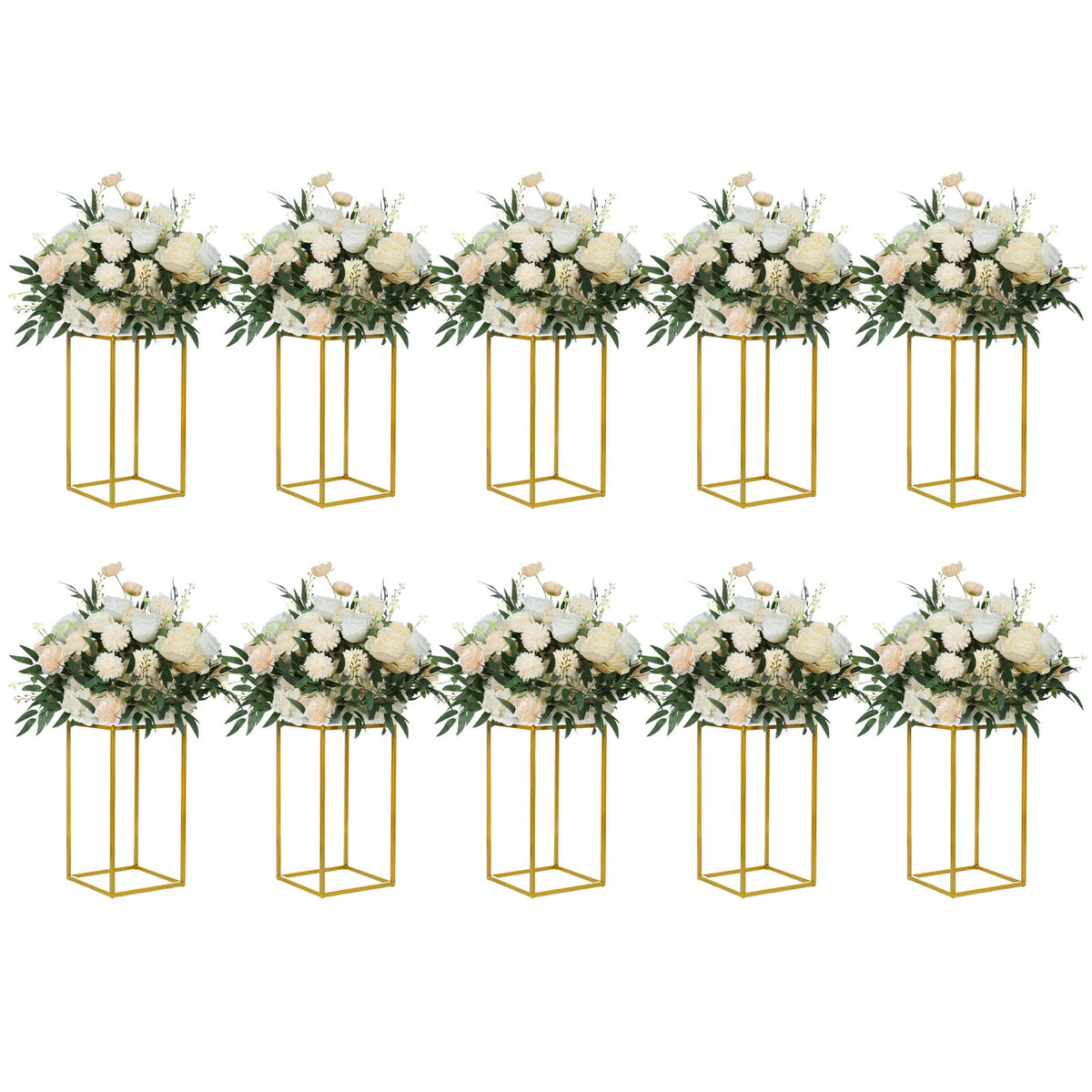 YALLOVE front view of gold geometric stands shows elegant event-ready design