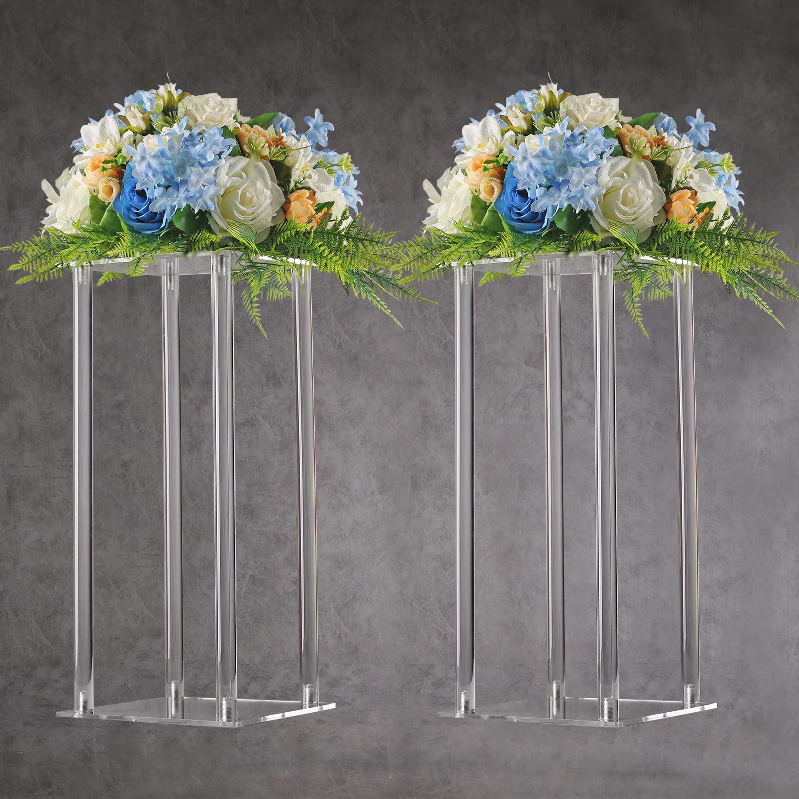 YALLOVE front view of clear acrylic flower stands showing sleek elevation benefit