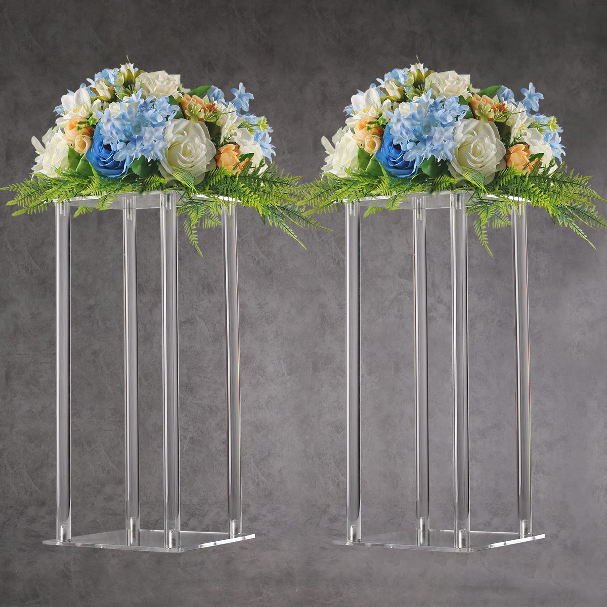 YALLOVE front view of clear acrylic flower stands showing sleek elevation benefit