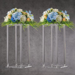YALLOVE front view of clear acrylic flower stands showing sleek elevation benefit