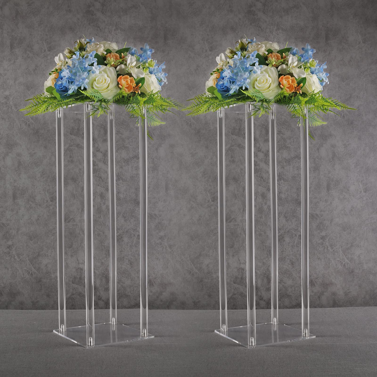 YALLOVE front view of two clear acrylic stands highlighting elegant height