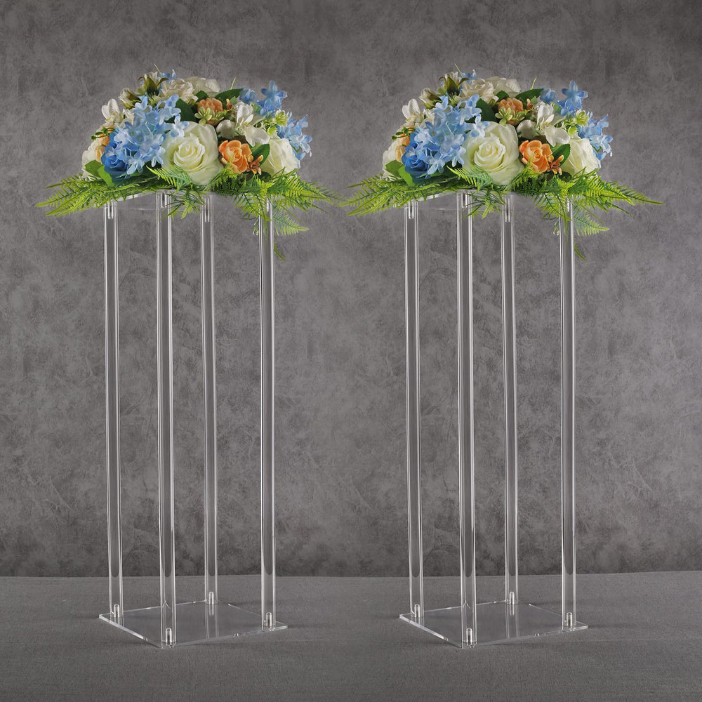 YALLOVE front view of two clear acrylic stands highlighting elegant height