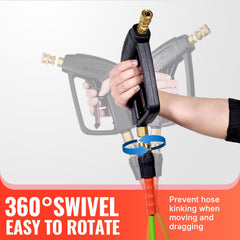 YAMATIC coiled 25ft flexible hose demonstrating easy storage and portability