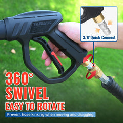 YAMATIC close-up of red trigger and anti-slip handle for comfortable control