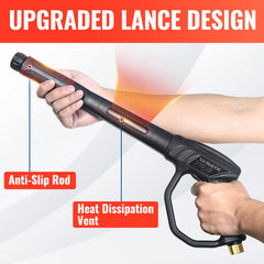 YAMATIC extension wand and five nozzles demonstrating versatile spray options
