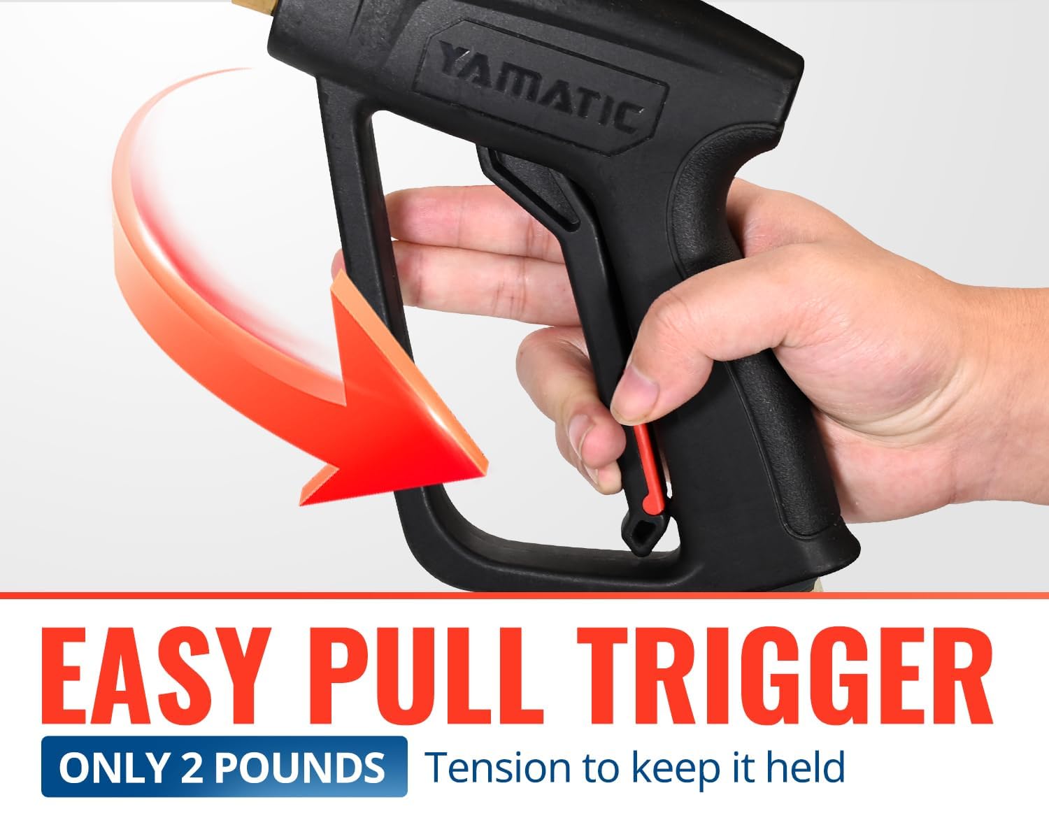 YAMATIC extension wand mounted on gun demonstrating extended reach for high areas