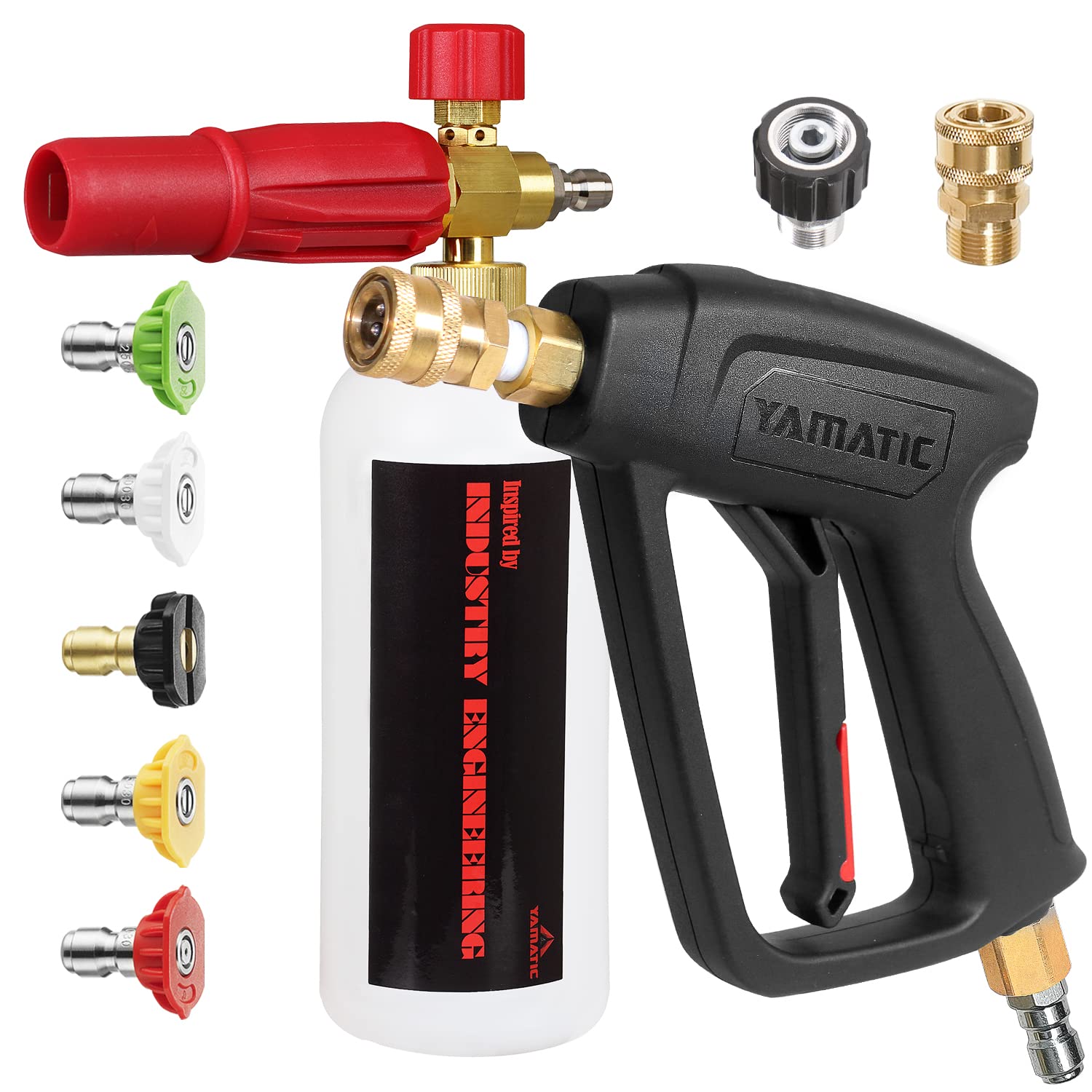 YAMATIC foam cannon front view showing bottle and nozzle for thick suds