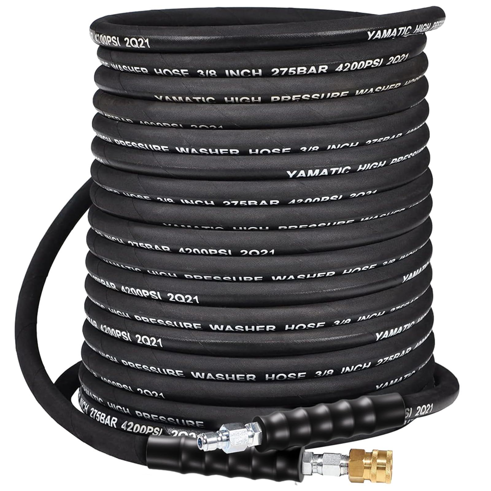 YAMATIC front packaging showing 100ft hose and benefits
