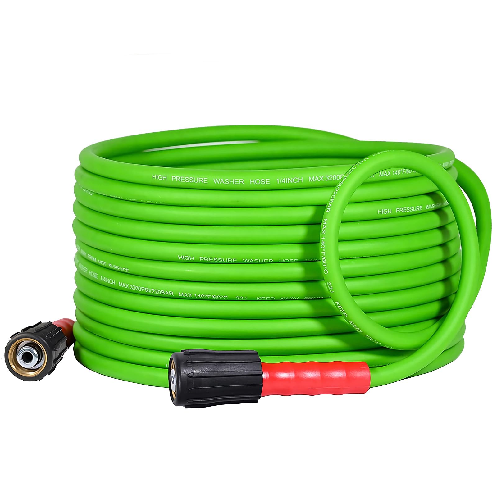 YAMATIC front view of 30 ft M22-14mm female hose showing compact packaging and fit benefits