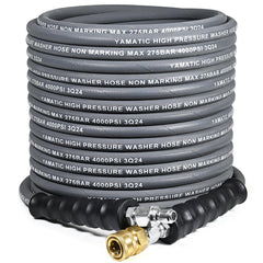 YAMATIC front view of 50ft hose showing quick-connect fittings for fast setup