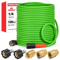 YAMATIC front view of 100ft hose coiled for easy storage and reach