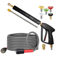 YAMATIC pressure washer gun kit front view showing complete set and robust build benefits