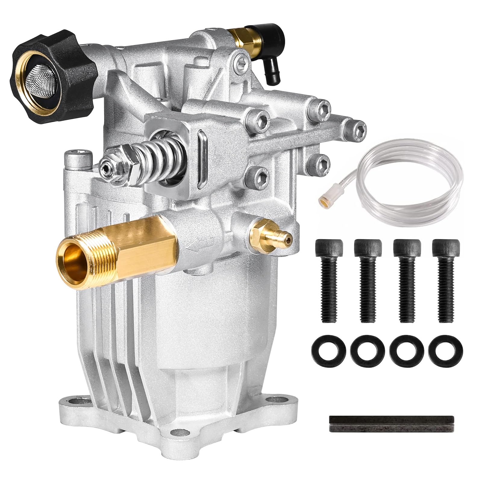 YAMATIC front view pump showing compact housing and easy replacement benefit