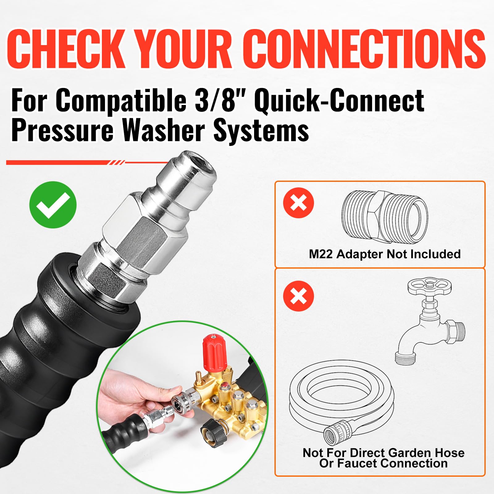 YAMATIC full 100 ft hose laid out provides long-reach convenience