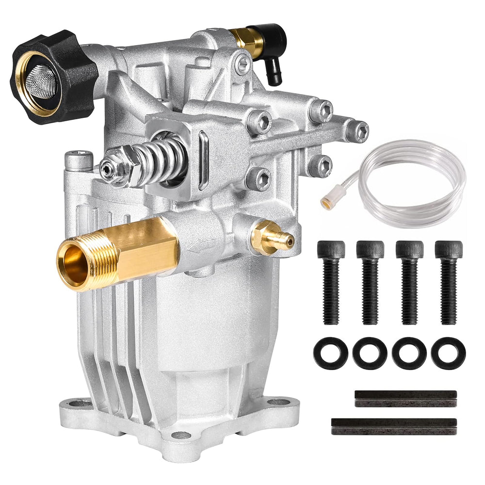 YAMATIC pump front view showing mounting points and compact design benefit