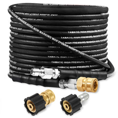 YAMATIC full-length 50 ft hose front view showing durable cover and length advantage