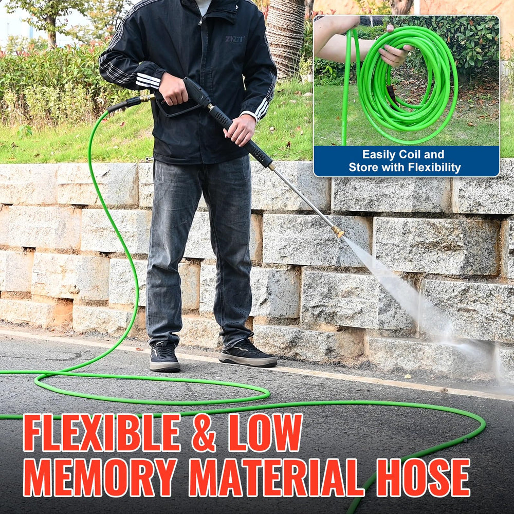 YAMATIC hose in use washing a car showing extended reach and easier cleaning