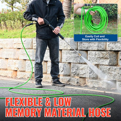 YAMATIC hose in use washing a car showing extended reach and easier cleaning