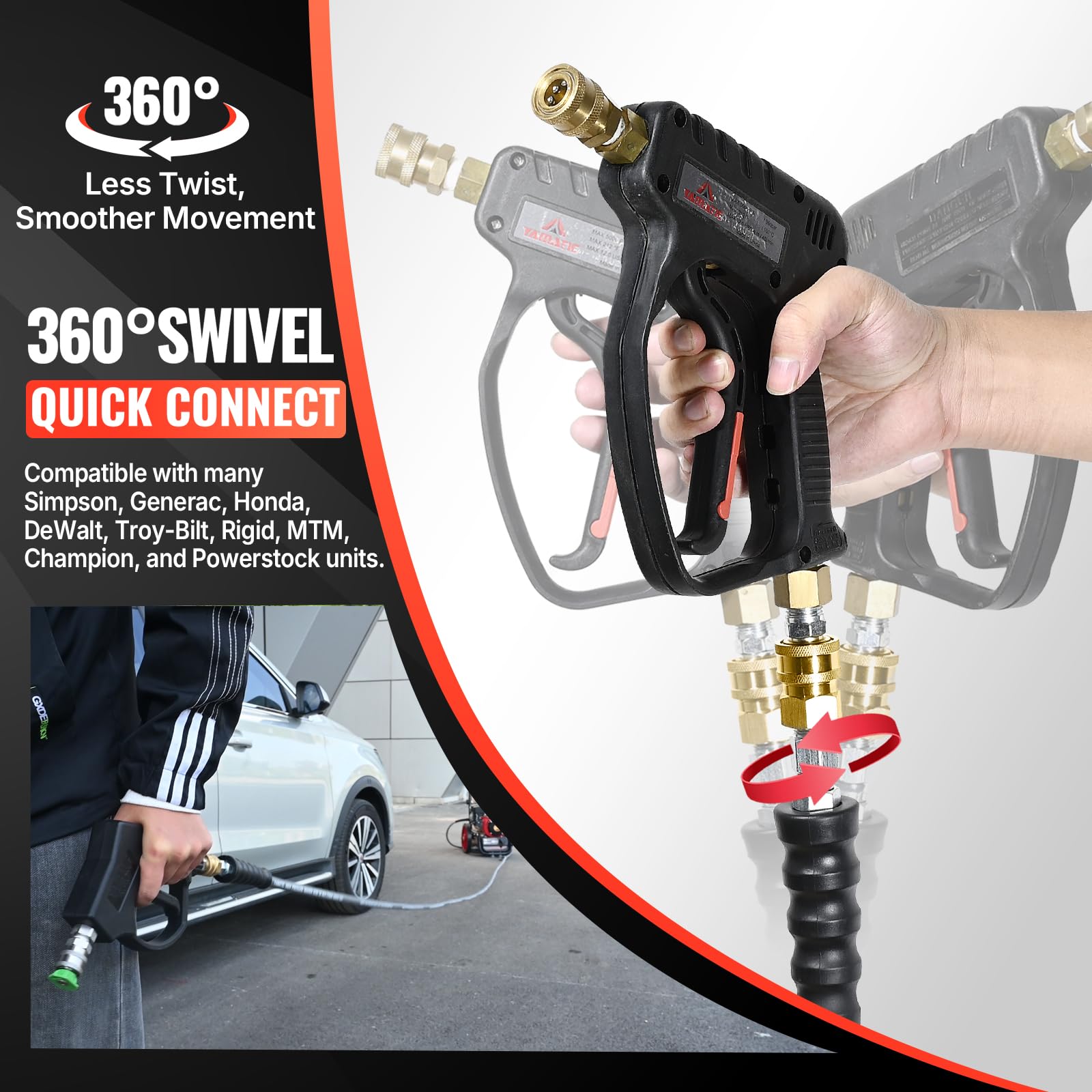 YAMATIC hose attached to pressure washer in use for efficient cleaning