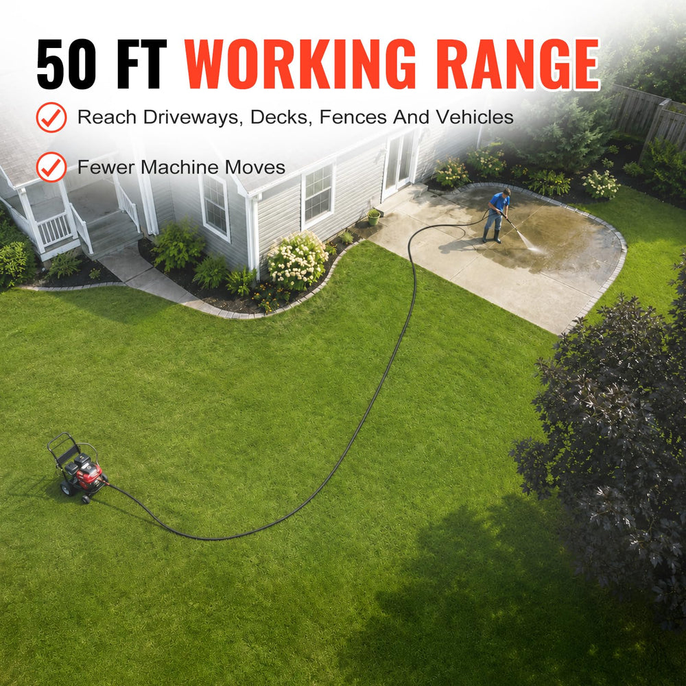 YAMATIC hose in use washing a car showing extended reach and cleaning convenience
