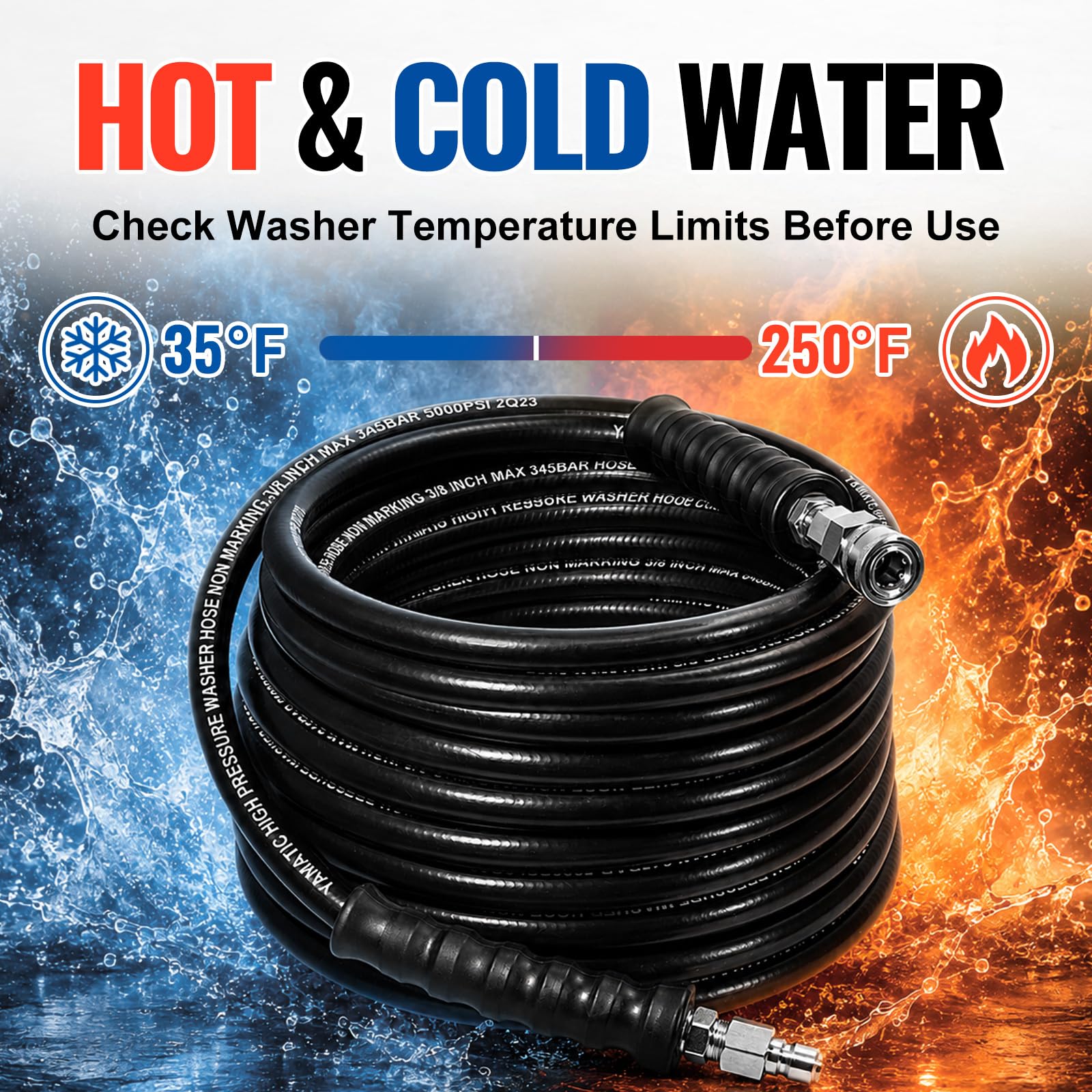 YAMATIC hose connected to pressure washer in use saves time