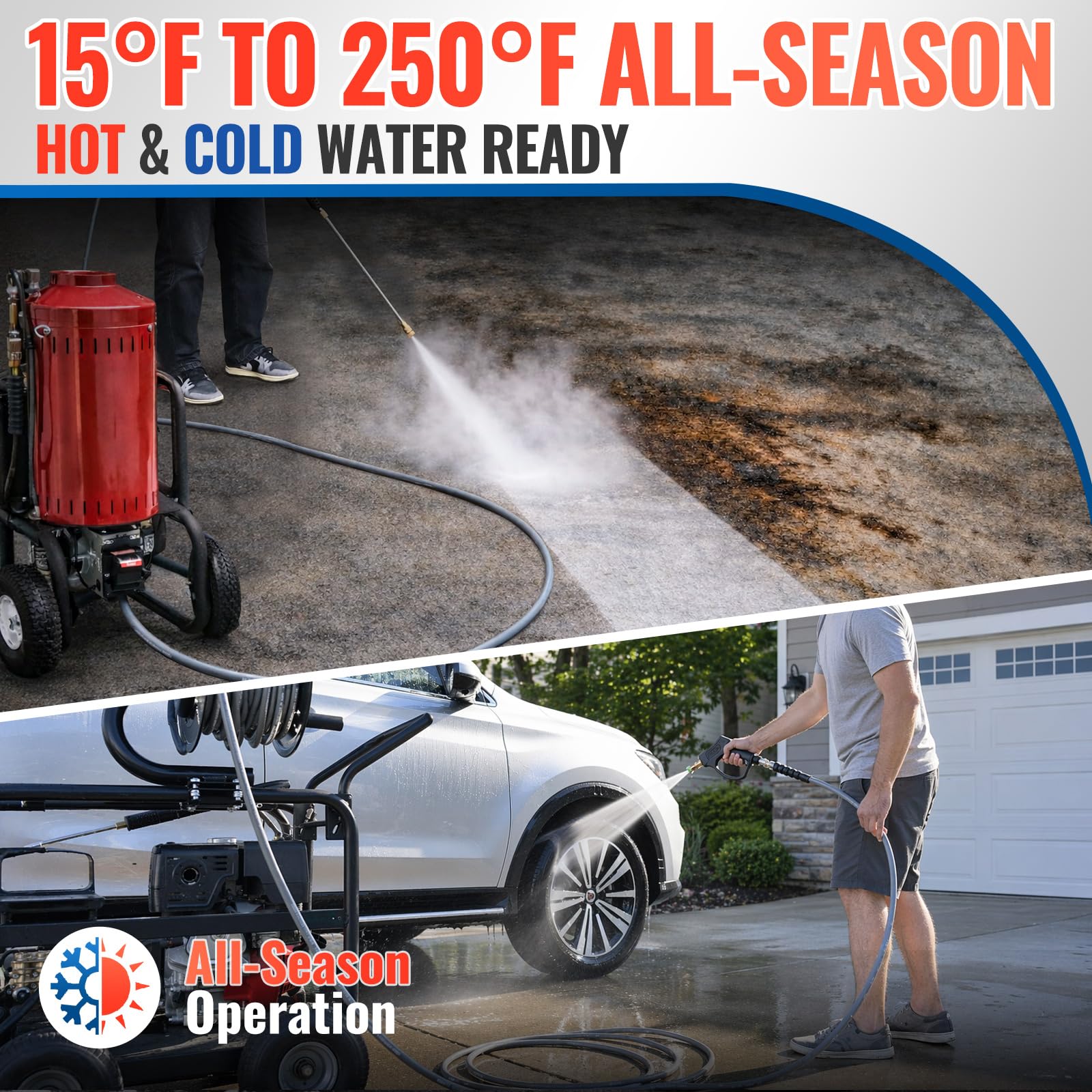 YAMATIC hose in use cleaning driveway for powerful performance