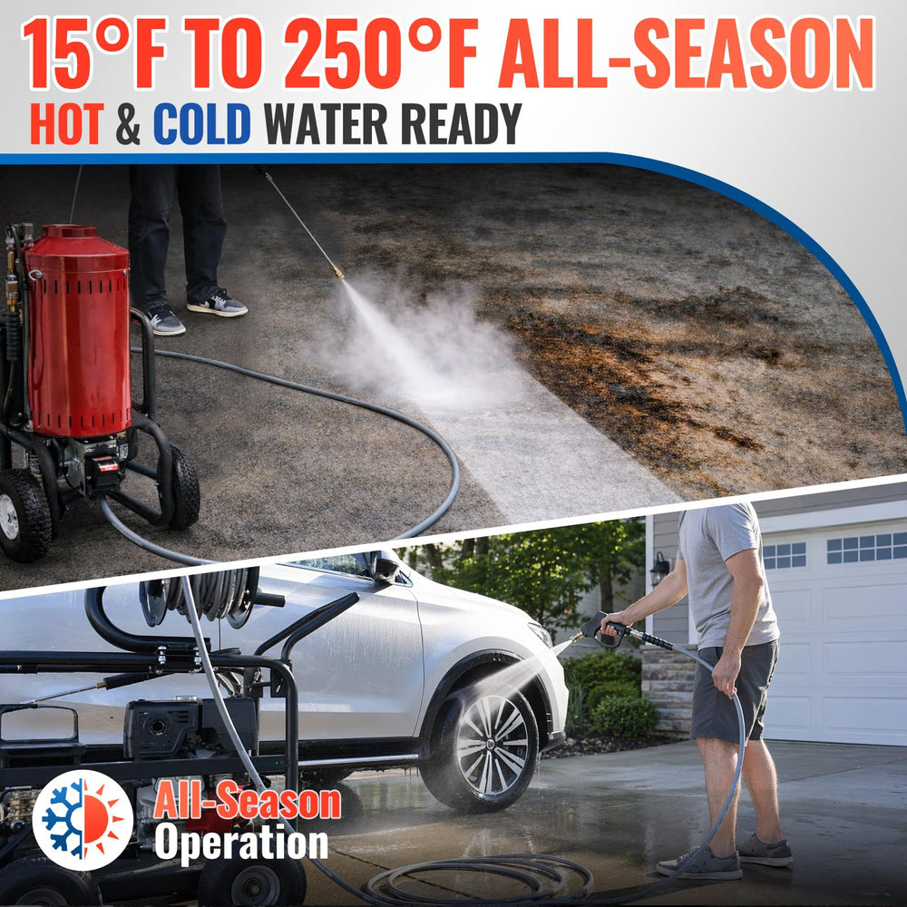 YAMATIC hose in use cleaning driveway for powerful performance