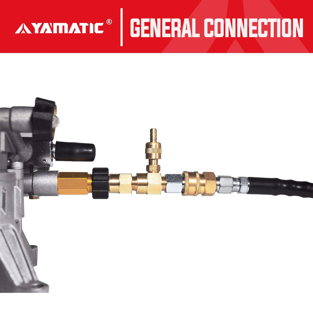 YAMATIC injector installed on a pressure washer demonstrating easy use