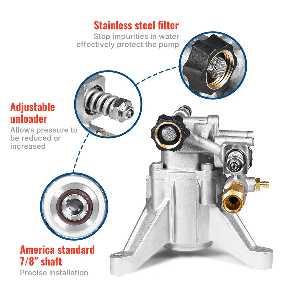 YAMATIC pump installed on rear-outlet engine demonstrating correct fit and space-saving layout