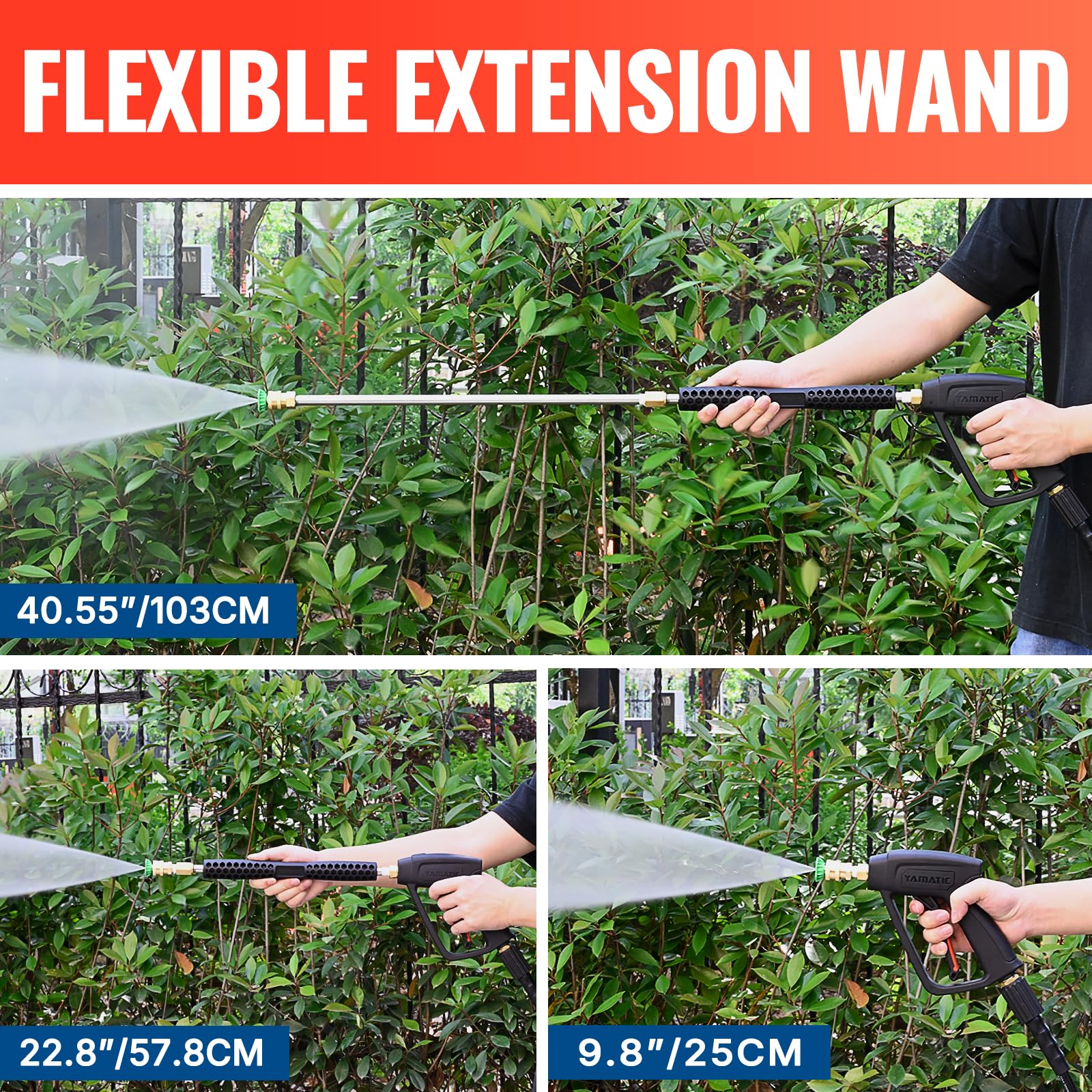 YAMATIC lanzas extendidas hasta 40 pulgadas para mayor alcance