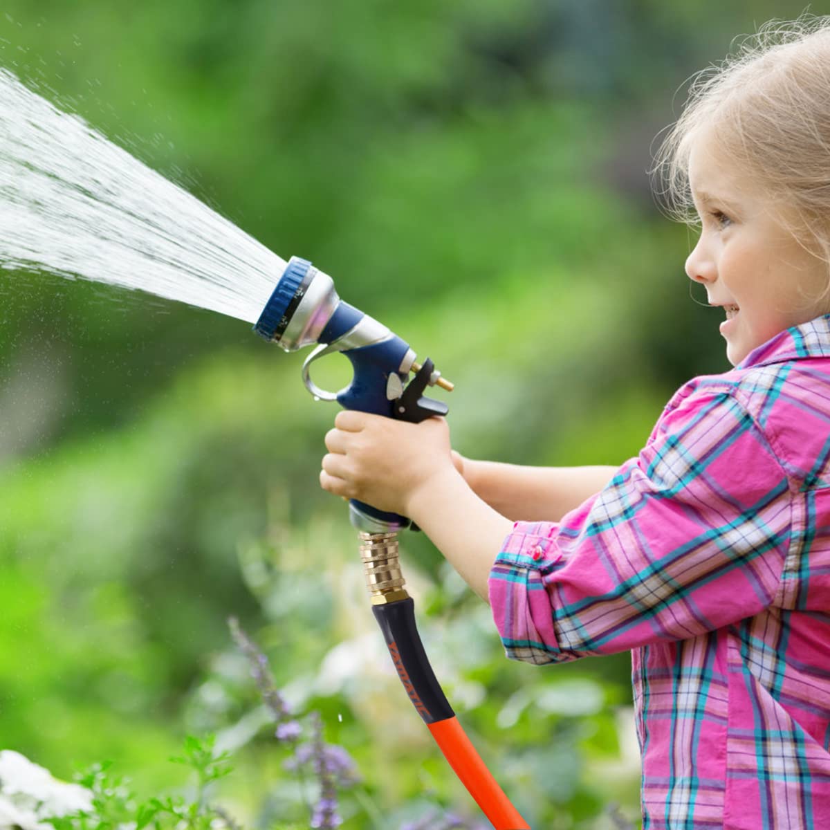 YAMATIC connectors in a garden watering scene demonstrating easy swapping benefits