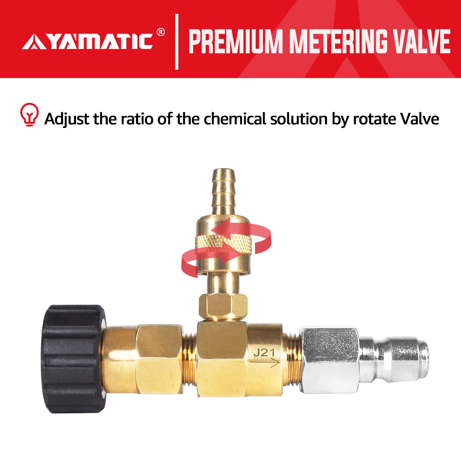 YAMATIC metering valve closeup illustrating adjustable dilution control for precise mixes