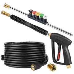 YAMATIC pressure washer gun front view showing ergonomic grip and trigger for easier control