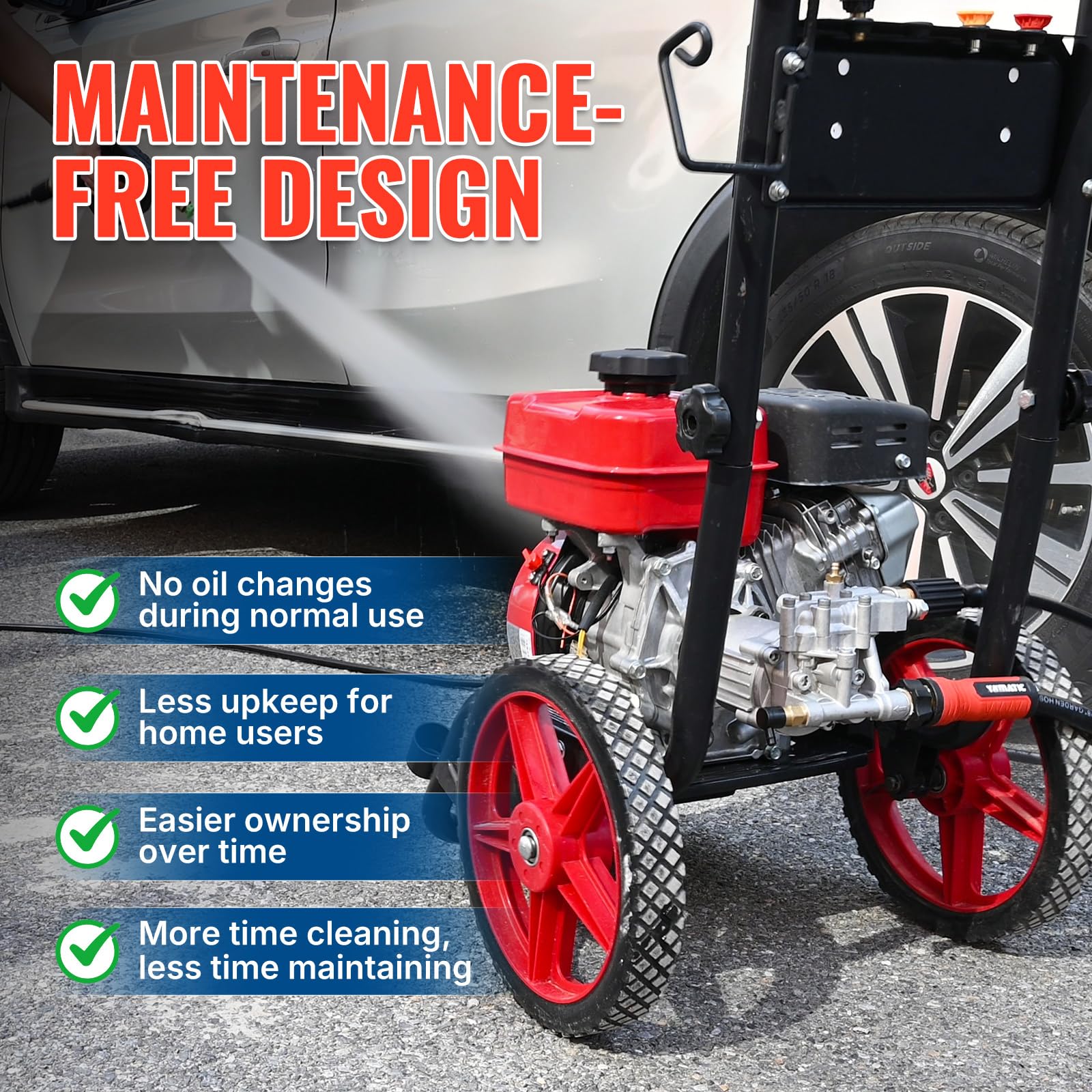 YAMATIC pump mounted on small engine showing direct-replacement benefit