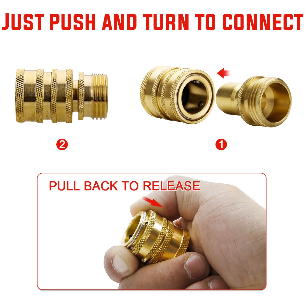 YAMATIC connector attached to garden hose in use for quicker tool changes