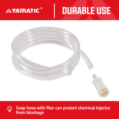 YAMATIC siphon hose with black soap nozzle assembled ready to draw detergent efficiently