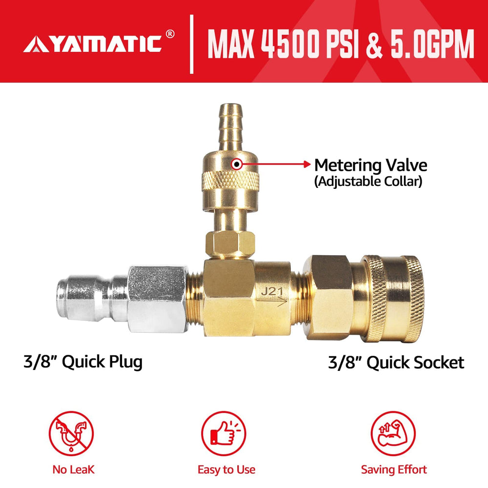 YAMATIC siphon hose and soap nozzle included for consistent chemical suction