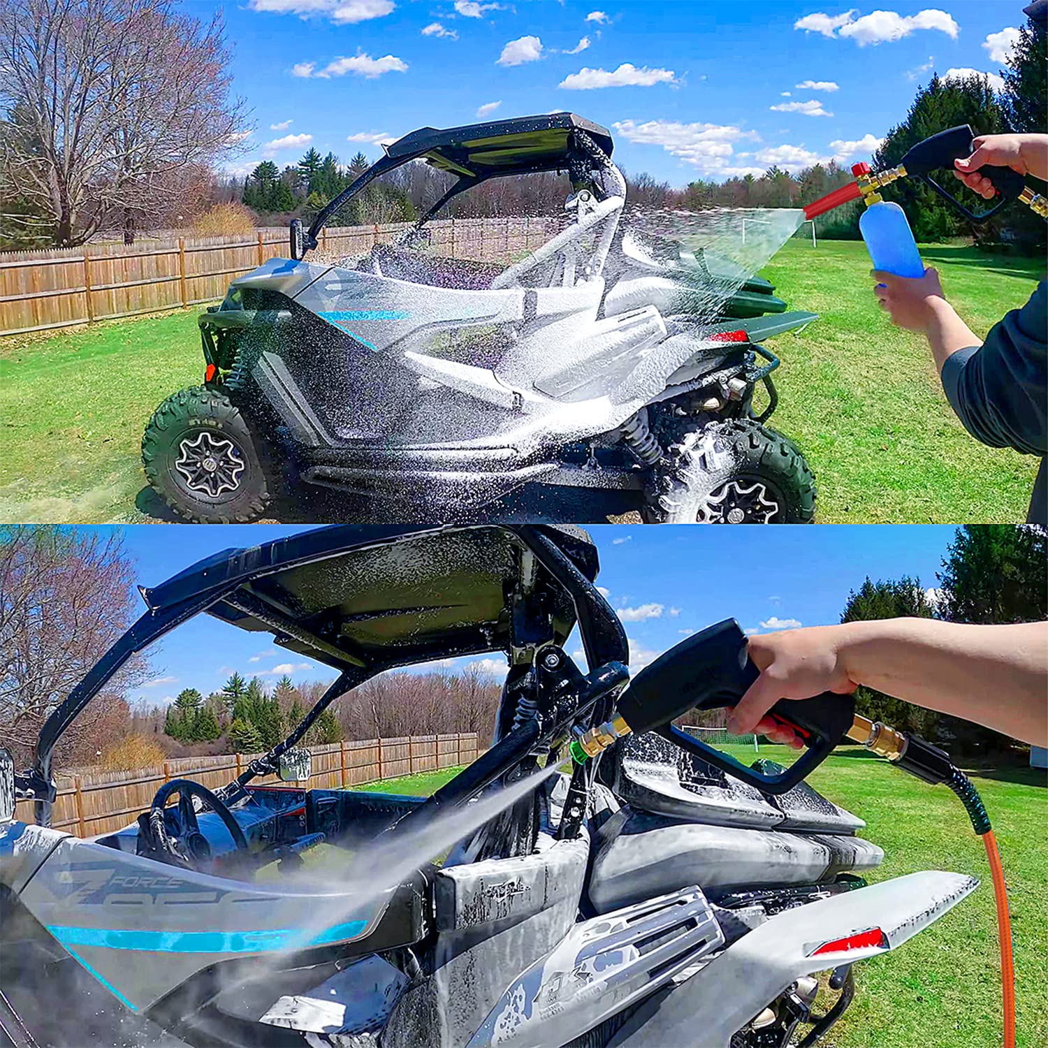YAMATIC short gun beside foam cannon to show scale and ease of one-handed handling